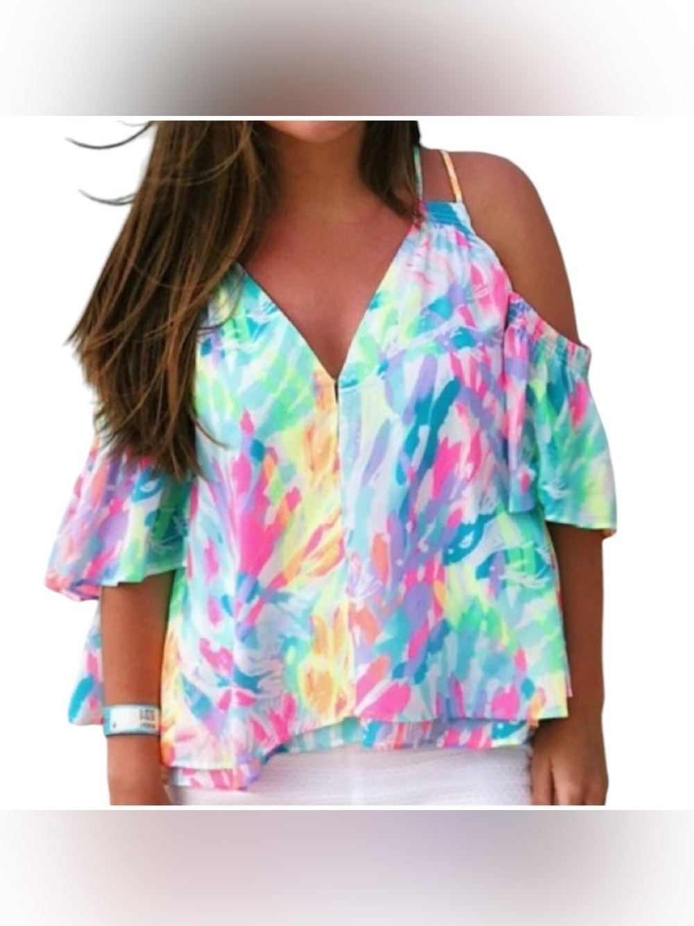 Lilly Pulitzer Multicolor Cold-Shoulder V-Neck Blouse